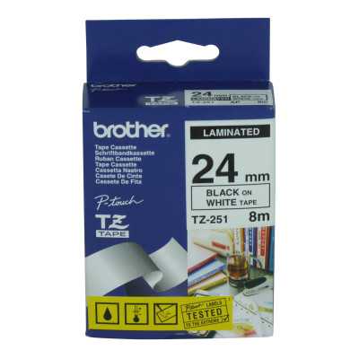 Brother | TZ-251 Laminated Tape | Black on White | TZe | 8 m | 2.4 cm