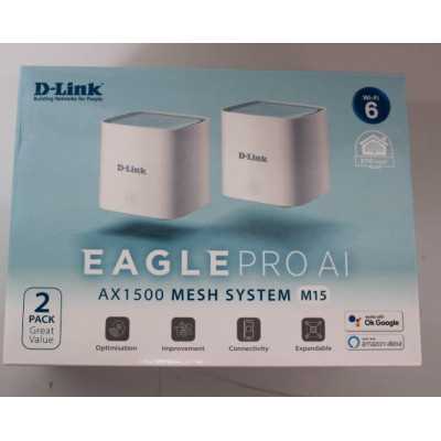 SALE OUT. D-Link M15-2 EAGLE PRO AI AX1500 Mesh System D-Link EAGLE PRO AI AX1500 Mesh System M15-2 (2-pack) 802.11ax 1200+300 M