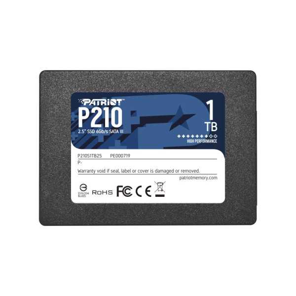 SSD| PATRIOT |P210|1TB|SATA 3.0|Rašymo greitis 430 MB/sek|Nuskaitymo greitis 520 MB/sek|2,5"|TBW 480 TB |P210S1TB25