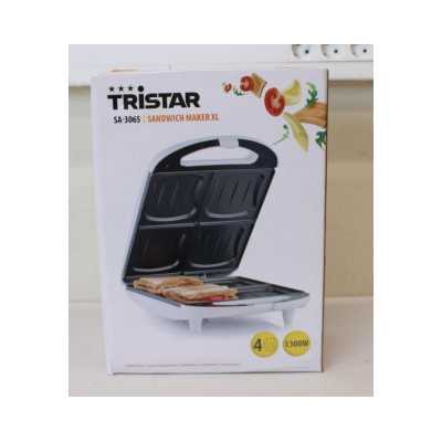 SALE OUT. Tristar SA-3065 Sandwich Maker, 4 plates, Non-stick coating, Anti slip feet, White,DAMAGED PACKAGING, SCRATCHED ON BAC