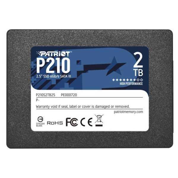 SSD| PATRIOT |P210|2TB|SATA 3.0|Rašymo greitis 430 MB/sek|Nuskaitymo greitis 520 MB/sek|2,5"|TBW 960 TB |P210S2TB25