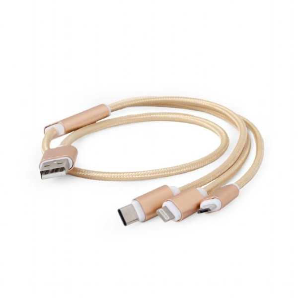 KABELIO USB ĮKROVIMO 3IN1 1M/GOLD CC-USB2-AM31-1M-G GEMBIRD