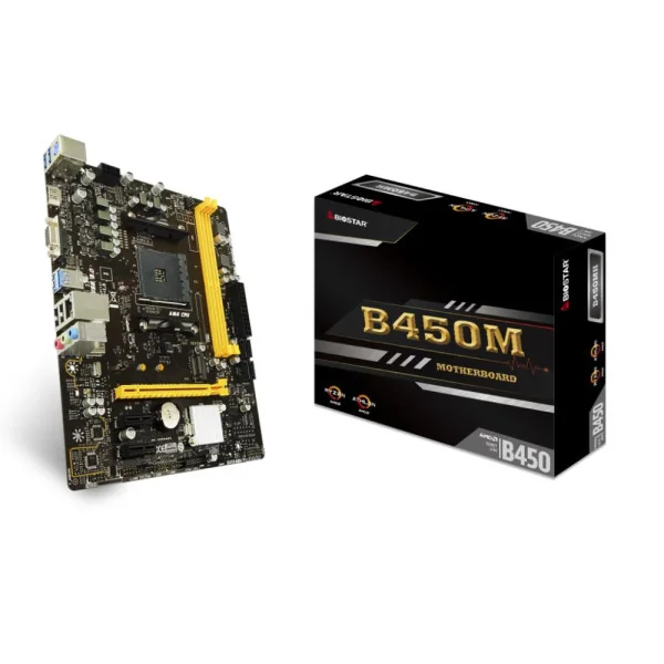 Pagrindinė plokštė| BIOSTAR | AMD B450|SAM4|MicroATX|Atmintis DDR4|Atminties lizdai 2|2xPCI-Express 2.0 1x|1xPCI-Express 3.0 16x