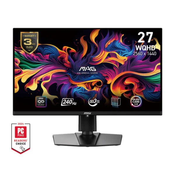 Monitor|MSI|26.5"|Gaming|Panel QD-OLED|2560x1440|16:9|240Hz|Matte|0.03 ms|Swivel|Pivot|Height adjustable|Tilt|Colour Black|MAG27