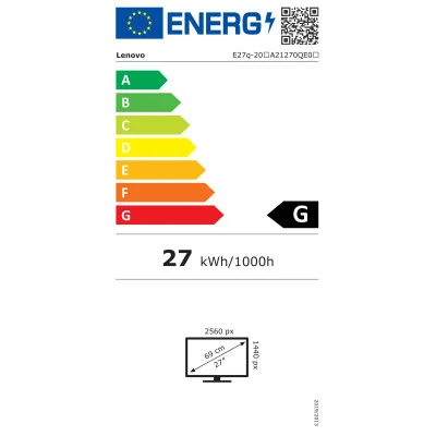 Lenovo | ThinkVision | E27q-20 | 27 " | IPS | QHD | 16:9 | 75 Hz | 4 ms | 2560 x 1440 | 350 cd/m | HDMI ports quantity 1 | Raven