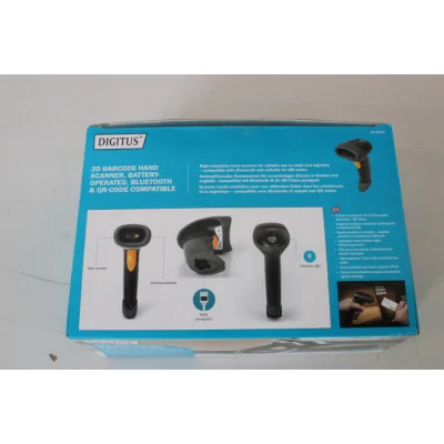 SALE OUT. DIGITUS 2D Bluetooth Barcode Scanner 200 scan/sec, with holder, UNPACKED, USED, SCRATCHED SCANNER SIDE AND TOP OF THE 