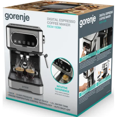 Gorenje | Coffee machine | ESCM15DBK | Pump pressure 15 bar | Built-in milk frother | Manual | 1100 W | Stainless steel