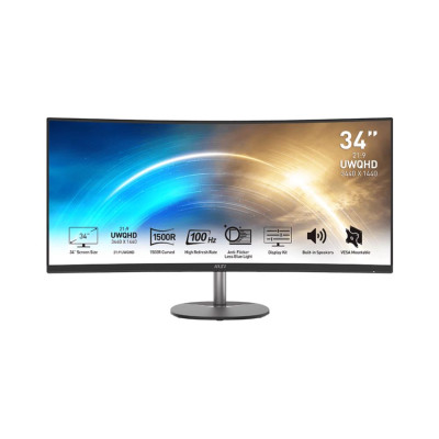 LCD Monitor|MSI|PRO MP341CQ|34"|Business/Curved/21 : 9|Panel VA|3440x1440|21:9|100Hz|Matte|4 ms|Speakers|Tilt|PROMP341CQ