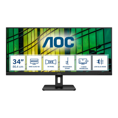 AOC | Monitor | U34E2M | 34 " | VA | WQHD | 21:9 | 100 Hz | 4 ms | 3440 x 1440 | 300 cd/m | HDMI ports quantity 2 | Black