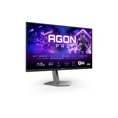 AOC AG276QZD2 | 26.7 " | OLED | QHD | 16:9 | 240 Hz | 0.03 ms | 2560 x 1440 pixels | 250 cd/m | HDMI ports quantity 2