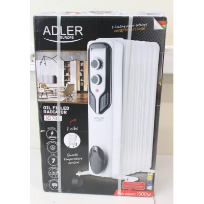 SALE OUT. Adler AD 7815 Oil-Filled Radiator, 7 Ribs, 3 Heating Powers: 600W-900W-1500W, White | Adler | Oil-Filled Radiator | AD