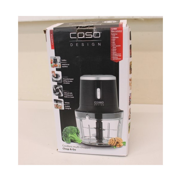 SALE OUT. Caso 01747 Chop & Go, Multi chopper, 200 W, 4 stainless steel blades, Emulsifying disc, Glass container 1 L, Black | C