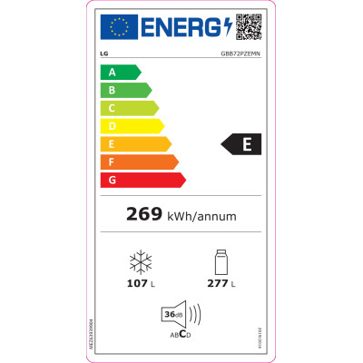 LG | Refrigerator | GBB72PZEMN | Energy efficiency class E | Free standing | Combi | Height 203 cm | No Frost system | Fridge ne