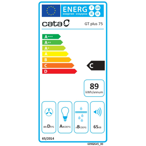 CATA | Hood | GT-PLUS 75 X /M | Canopy | Energy efficiency class C | Width 79.2 cm | 645 m /h | Mechanical control | EcoLed | St