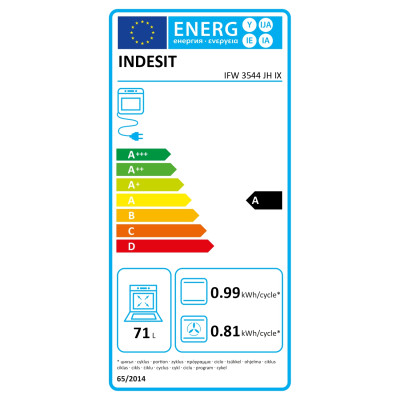 INDESIT | Oven | IFW 3544 JH IX | 71 L | Electric | Hydrolytic | Electronic | Height 59.5 cm | Width 59.5 cm | Stainless steel