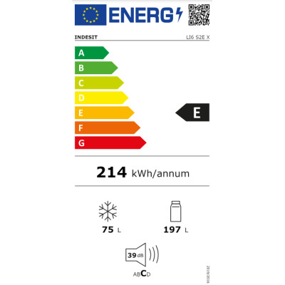 INDESIT | Refrigerator | LI6 S2E X | Energy efficiency class E | Free standing | Combi | Height 158.8 cm | Fridge net capacity 1