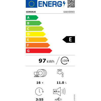 Dishwasher | GS643E90X | Free standing | Width 59.9 cm | Number of place settings 16 | Number of programs 6 | Energy efficiency 