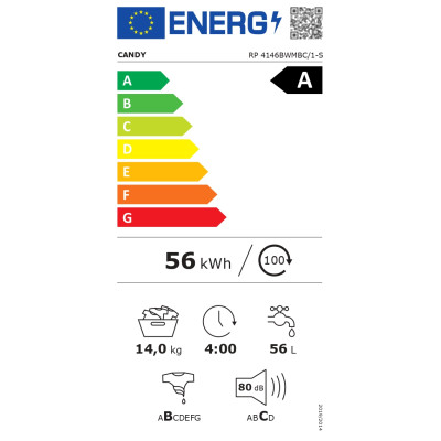 Candy | Washing Machine | RP 4146BWMBC/1-S | Energy efficiency class A | Front loading | Washing capacity 14 kg | 1400 RPM | Dep