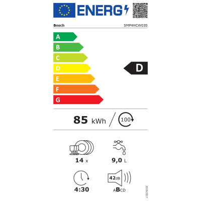 Dishwasher | SMP4HCW03S | Built-under | Width 60 cm | Number of place settings 14 | Number of programs 6 | Energy efficiency cla