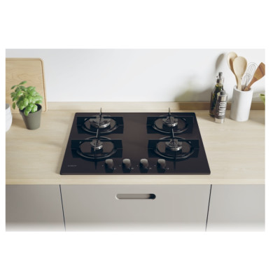 Candy Hob | CVW6BB | Gas on glass | Number of burners/cooking zones 4 | Knobs | Black