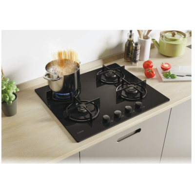 Candy Hob | CVW6BB | Gas on glass | Number of burners/cooking zones 4 | Knobs | Black