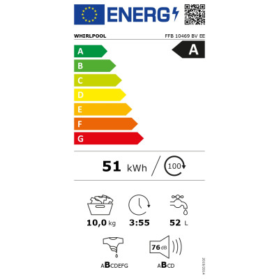 Whirlpool Washing machine | FFB 10469 BV EE | Energy efficiency class A | Front loading | Washing capacity 10 kg | 1351 RPM | De