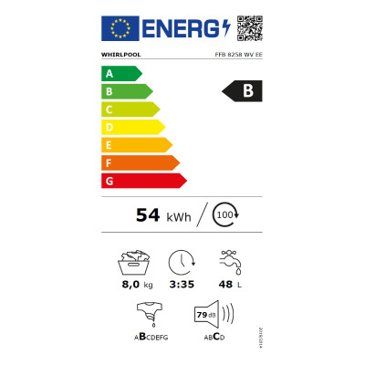 WHIRLPOOL Washing machine FFB 8258 WV EE, 8 kg, 1200 rpm, Energy class B, Depth 63 cm, Steam refresh