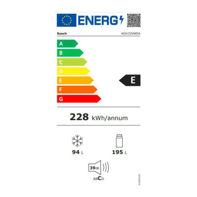 BOSCH Refrigerator KGV39VWEA, Height 201 cm, Energy class E, Low Frost, White