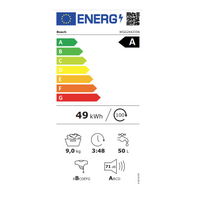 BOSCH Washing Machine WGG244ZISN, 9 kg, 1400rpm, Energy class A, Depth 58.8 cm