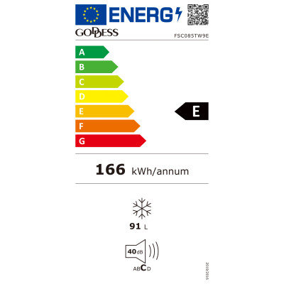 Goddess | Freezer | GODFSC085TW9E | Energy efficiency class E | Upright | Free standing | Height 85 cm | Total net capacity 91 L