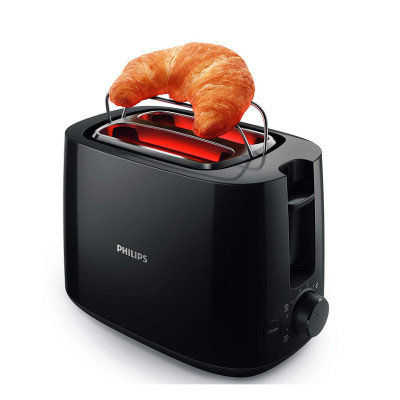 Philips Daily Collection Toaster HD2583/90, Plastic, 2-slot, bun warmer, sandwich rack, black