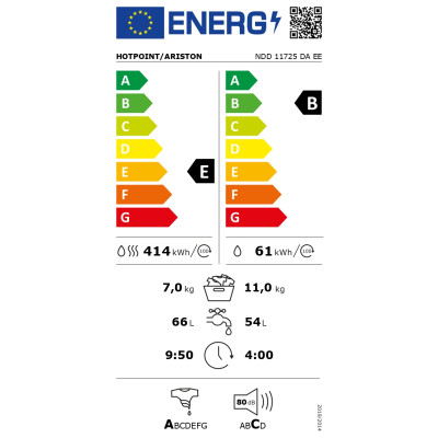 Hotpoint | Washing Machine With Dryer | NDD 11725 DA EE | Energy efficiency class E | Front loading | Washing capacity 11 kg | 1