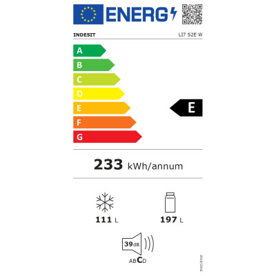 INDESIT | Refrigerator | LI7 S2E W | Energy efficiency class E | Free standing | Combi | Height 176.3 cm | Fridge net capacity 1