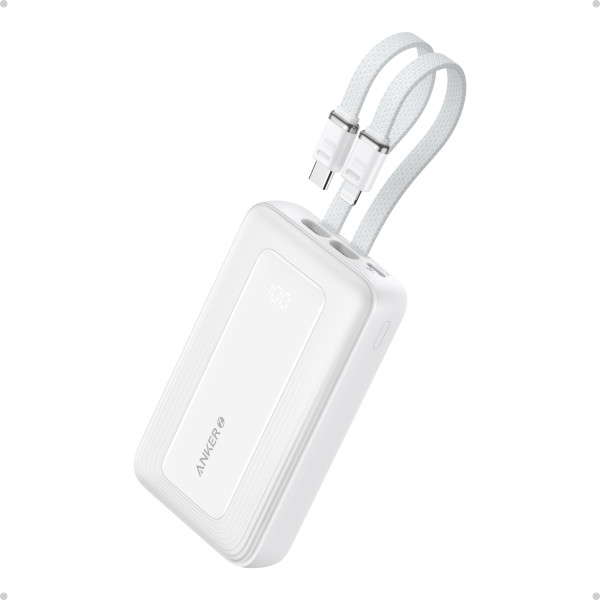 Anker | Power Bank | A1681H21 | 20000 mAh | USB-C 30W, Lightning 27W | Built-In USB-C and Lightning Cables | White