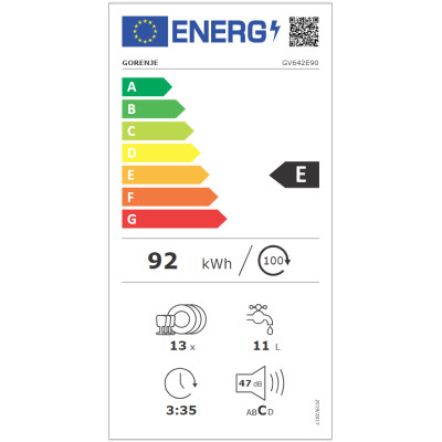 Built-in | Width 59.8 cm | Number of place settings 13 | Number of programs 6 | Energy efficiency class E | Display | Black