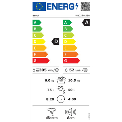 Bosch | Washing Machine with Dryer | WNC254A0SN | Energy efficiency class D | Front loading | Washing capacity 10.5 kg | 1400 RP