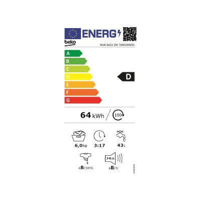 BEKO Washing machine WUE6511SS, 6 kg, 1000 rpm, Energy class D, Depth 44 cm, Inverter motor, Grey