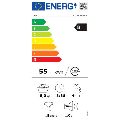 Candy | Washing Machine | CS1482DW4/1-S | Energy efficiency class B | Front loading | Washing capacity 8 kg | 1400 RPM | Depth 5