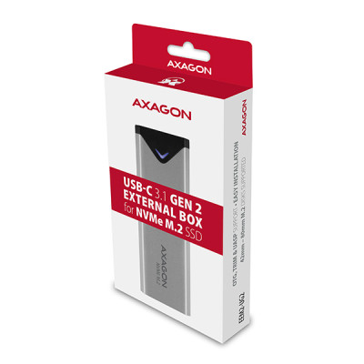 AXAGON External SuperSpeed+ USB-C metal box for M.2 NVMe SSD disks having sizes of up 42 to 80 mm