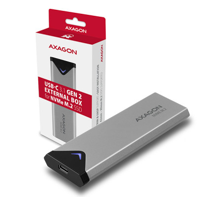 AXAGON External SuperSpeed+ USB-C metal box for M.2 NVMe SSD disks having sizes of up 42 to 80 mm