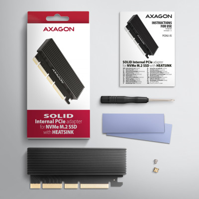 AXAGON PCI-Express x16 adapter with cooler for connecting an NVMe M.2 SSD drive to a computer | PCEM2-XS