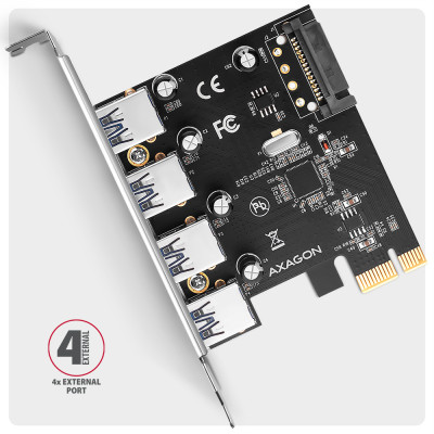 AXAGON PCI-Express card with four external USB-A 5Gbps ports | PCEU-430RS