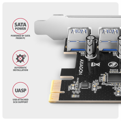 AXAGON PCI-Express card with four external USB-A 5Gbps ports | PCEU-430RS