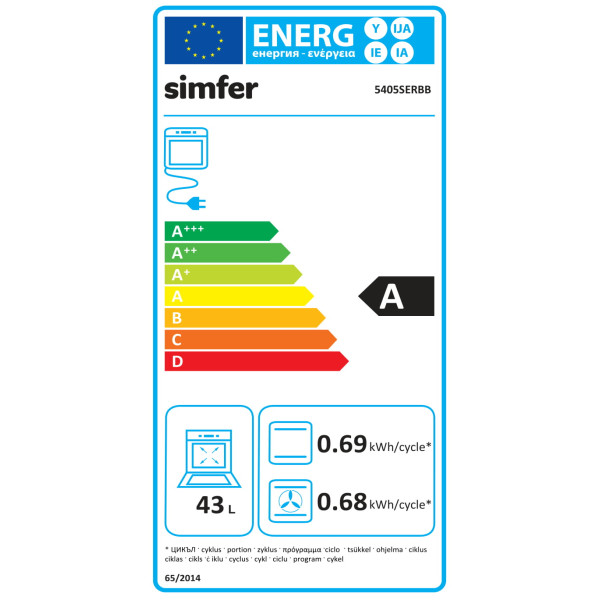 Simfer | Cooker | 5405SERBB | Hob type Gas | Oven type Electric | White | Width 50 cm | Electronic ignition | Depth 60 cm | 43 L