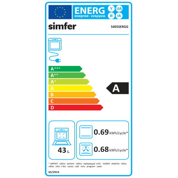 Simfer | Cooker | 5405SERGG | Hob type Gas | Oven type Electric | Stainless steel | Width 50 cm | Electronic ignition | Depth 60