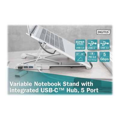 Digitus | Variable Notebook Stand with integrated USB-C Hub, 5 Port | DA-90424