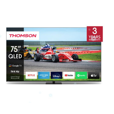 TV Set|THOMSON|75"|4K/Smart|QLED|3840x2160|Wireless LAN|Bluetooth|Google TV|Black|75QG7C14