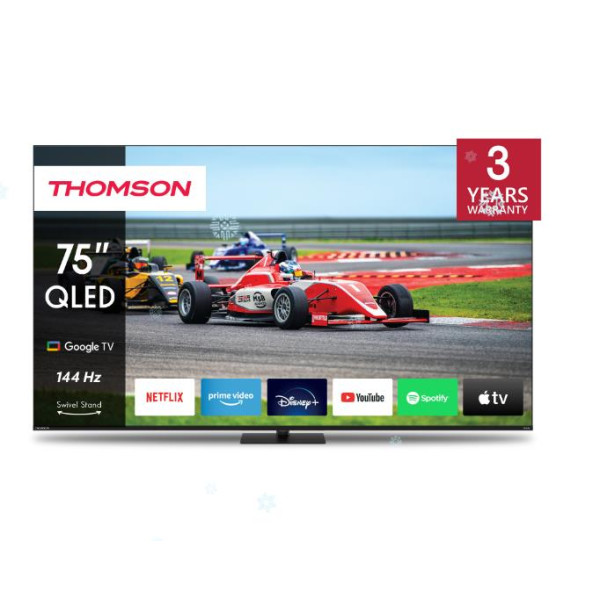 TV Set|THOMSON|75"|4K/Smart|QLED|3840x2160|Wireless LAN|Bluetooth|Google TV|Black|75QG7C14