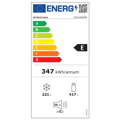 LG Refrigerator | GSLC40SWPE | Energy efficiency class E | Free standing | Side by side | Height 179 cm | Fridge net capacity 41