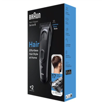 Braun | Hair Clipper Series 5 | HC5330 | Cordless or corded | Number of length steps 17 | Matte Black